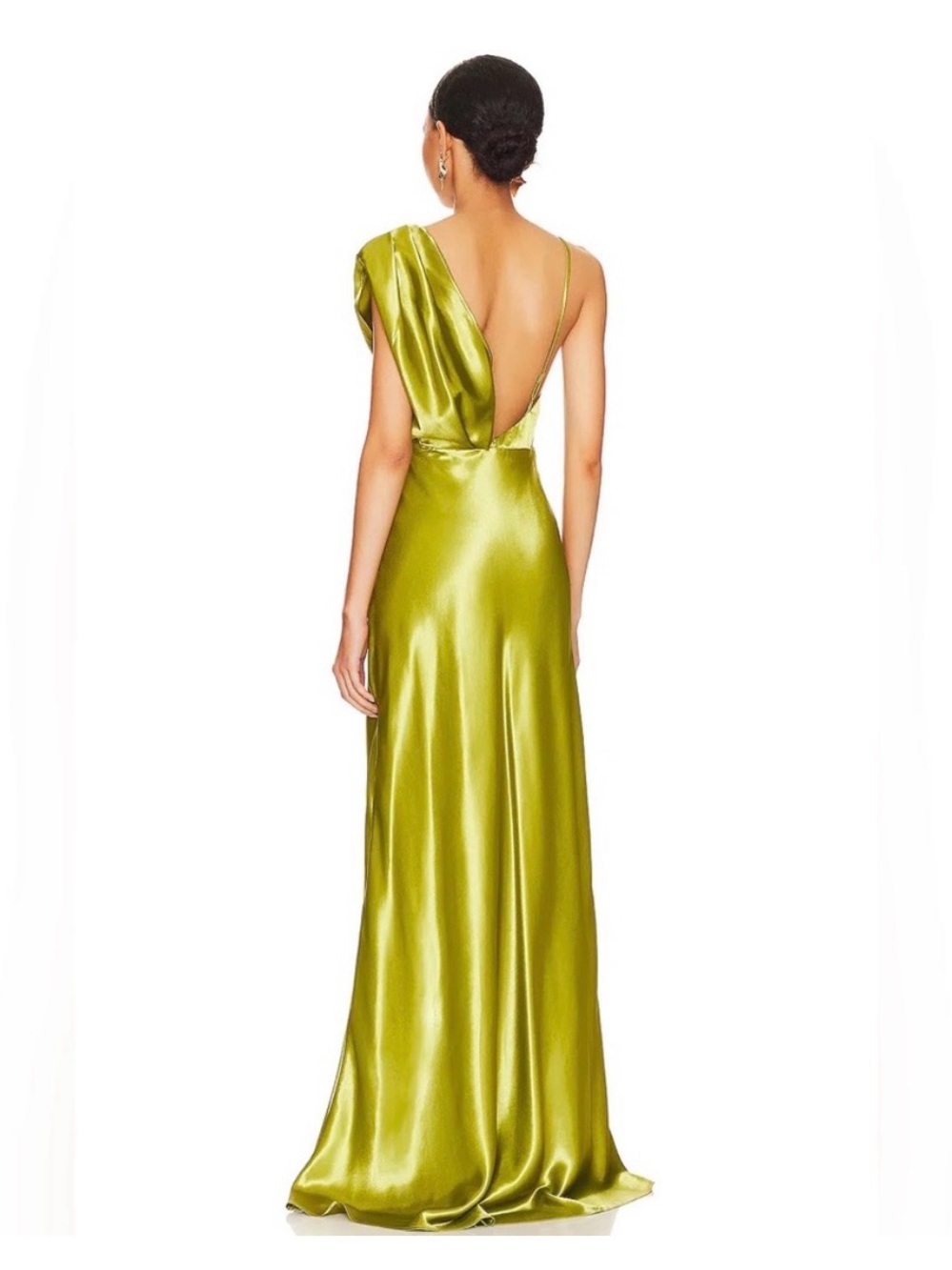 House of Harlow 1960 Lime Green Satin One-Shoulder Maxi Dress - Picture 3 of 5